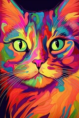 Naklejka premium Foldex cat psychedelic look. Generative AI