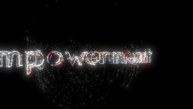 Empowerment, word hologram and digital with animation, motivation and power isolated on black background. 3D rendering of text, font and glow with leadership, success and inspiration for change