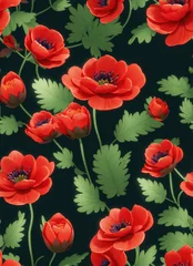 Foto op Plexiglas Seamless pattern with red anemone trollius flowers illustration in 3d realistic style design. Generative AI © designermetin