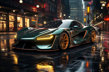 Futuristic sports super car concept on the background of the night city, street racing on expensive exclusive luxury auto, AI Generated © staras