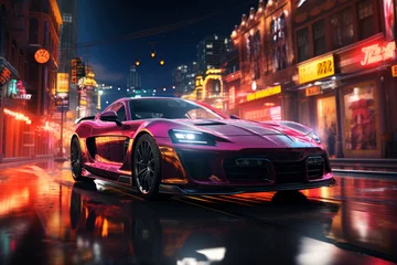 Futuristic sports super car concept on the background of the night city, street racing on expensive exclusive luxury auto, AI Generated © staras