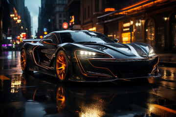 Futuristic sports super car concept on the background of the night city, street racing on expensive exclusive luxury auto, AI Generated © staras