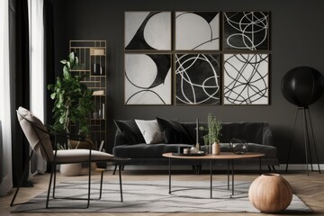 wall art with bold, geometric shapes in shades of black and white, created with generative ai