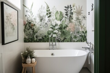Fototapeta premium wall art with botanical motifs in the bathroom, created with generative ai