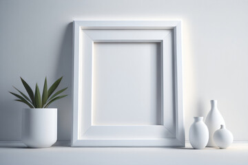 Empty photo frame mock up on interior wall, Generative Ai
