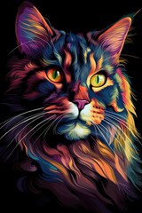 Maine Coon Persian cat psychedelic look. Generative AI