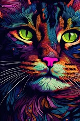 Serengeti cat psychedelic look. Generative AI