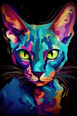 Siamese Sphynx cat psychedelic look. Generative AI