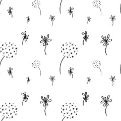 Flower black white sketch simple seamless pattern