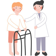 Disabled man walking using a walker medical