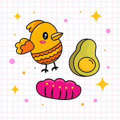 Fototapeta premium Cute Bird and Avocado Vector