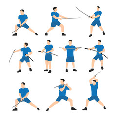 Fototapeta na wymiar Man athlete aikido set character. Flat vector illustration isolated on white background