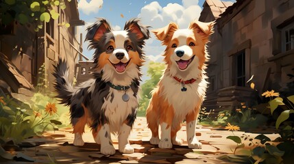 Illustration two cute dogs Generative AI