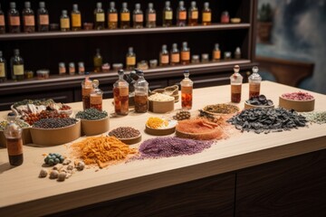 miniature ingredient sculptures on display in a retail setting, created with generative ai