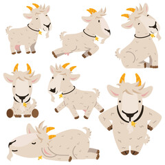 Obraz premium Cute goat cartoon vector flat set