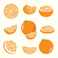 Set of Fresh Orange fruit cartoon