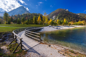 Jasna pond near Kranjska Gora, Triglavski national park, Slovenia - obrazy, fototapety, plakaty