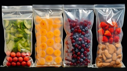 Ziplock Bags for Storage and Preservation of Foods. Ideal for Refrigerator, Deep Cut Fruits, Summer Snacks, and Meal Products: Generative AI
