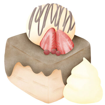 delicious toast with chocolate suace and vanilla ice cream