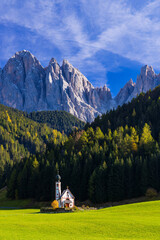 Fototapeta na wymiar Beautiful landscape of Italian dolomites near Santa Magdalena, South Tyrol, Italy