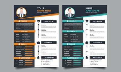 Modern and creative cv resume design template. Resume template for job applications. 