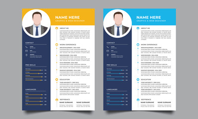 Modern and creative cv resume design template. Resume template for job applications. 