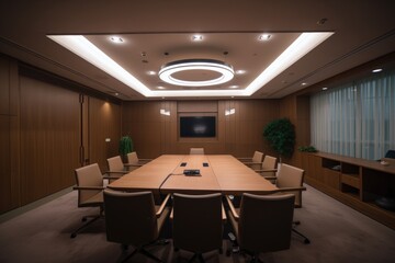 smart lighting solution for conference room, with individual lights for each person and automatic dimming when not in use, created with generative ai