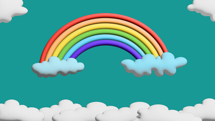 3D rainbow background, with clouds