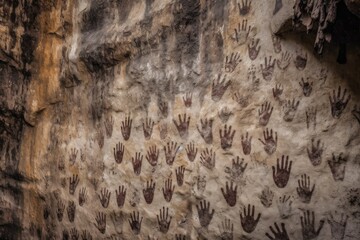 detailed view of handprints on cave wall, created with generative ai