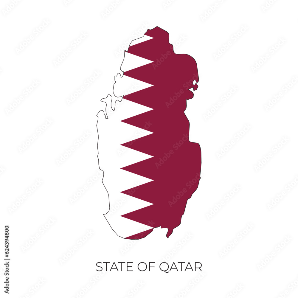 Poster qatar map and flag. detailed silhouette vector illustration