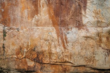 Fototapeta na wymiar faded pigment and texture of aged rock art, created with generative ai
