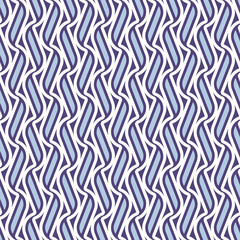 Seamless repeating pattern. Abstract composition of purple wavy lines and rectangle shape geometric elements. Surface design. Graphic textile texture. Decorative vector illustration.