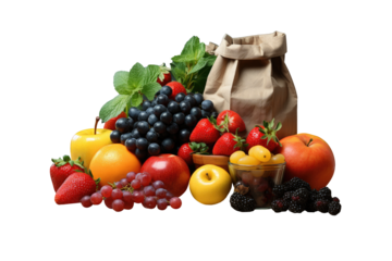 Pile of vegetable and fruit for healthy food concept isolated on transparent background.Generative Ai