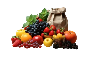 Foto op Canvas Pile of vegetable and fruit for healthy food concept isolated on transparent background.Generative Ai © Areerat