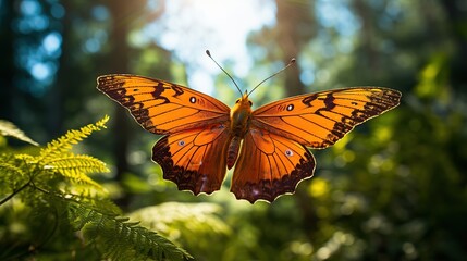 Fototapeta premium Beautiful orange butterfly insect, AI generated image