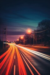 light trails on a busy highway at night, created with generative ai