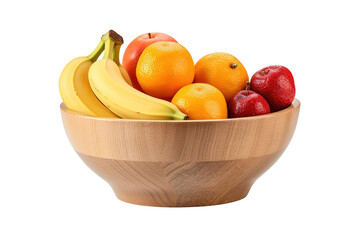 Wooden bowl with fruit isolated on white background