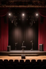 microphone and speaker setup on a conference stage, created with generative ai