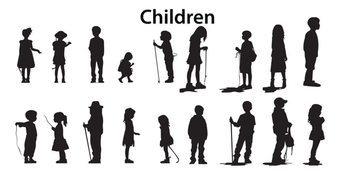 Children Silhouette vector illustration. Silhouette Children black vector design. Children playing vector .