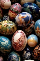 Fototapeta na wymiar close-up of beautifully painted easter eggs, created with generative ai