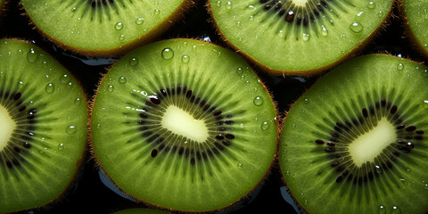 Fresh sliced kiwi fruits background image. Generative AI graphic