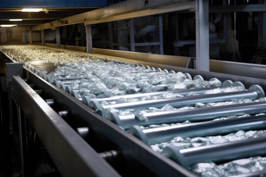 aluminum foil on a production line conveyor belt, created with generative ai