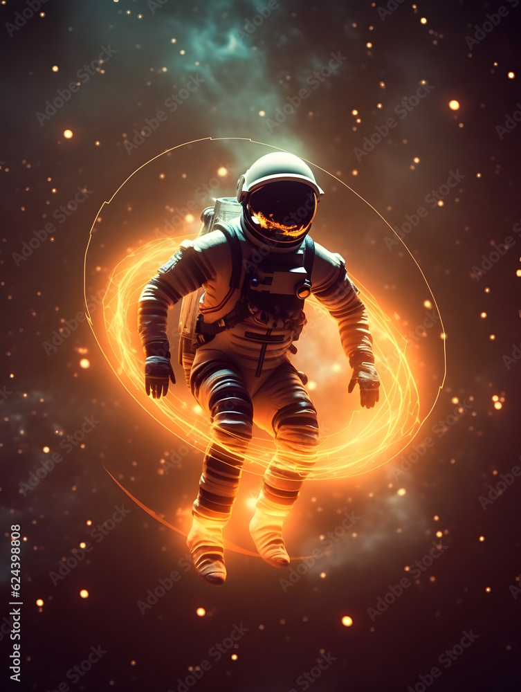 Wall mural spaceman or astronaut surrounded by circular light. ai generated.