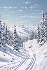 Obraz premium snow-covered mountain landscape with ski tracks, created with generative ai