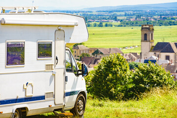 Camper in Pommard village, Burgundy in France.