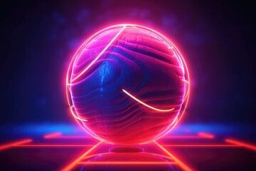 abstract neon glowing sphere with energy lines, created with generative ai