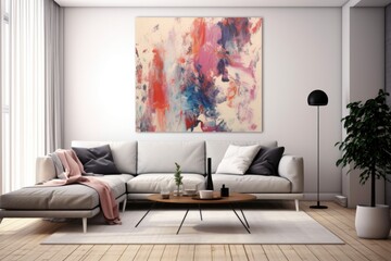 abstract art on a clean white wall in a room, created with generative ai