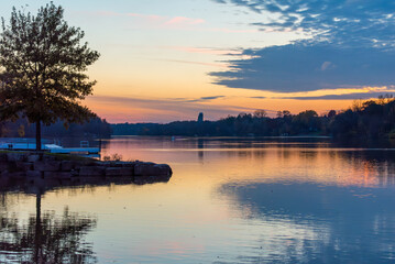 Fall Sunset On Fox River At Wrightstown, Wisconsin