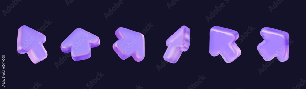 Poster set 3d mouse arrow, click cursor. computer interface. in cartoon holographic style. vector illustrat