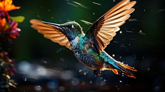 Beautiful colorful little Hummingbird flying AI generated image